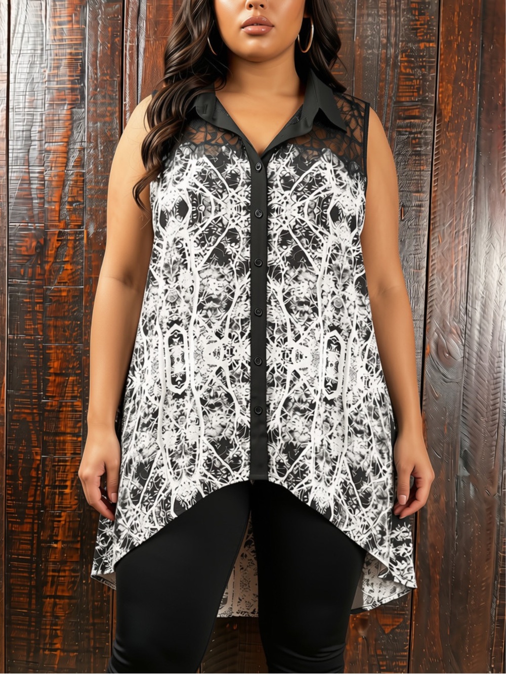 City Chic Mirrored Print Chiffon Hi-Low Sleeveless Top XS/14